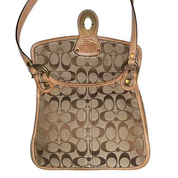 Coach Vintage Signature Monogram Turn lock Khaki Gold shoulder Crossbody Bag - Picture 12 of 16